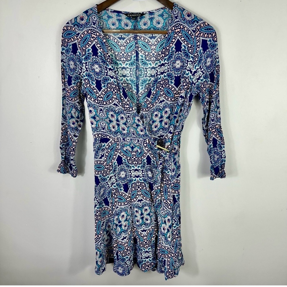 Express NWT Blue and White Patterned Wrap Dress